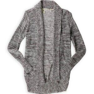 Open-front chunky knit cardigan in burgandy and cream